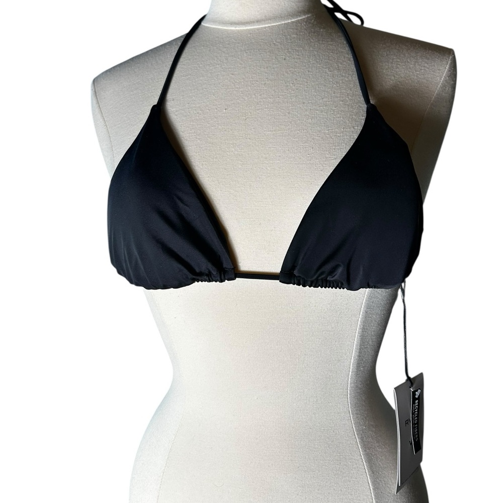 RVCA black solid halter slide triangle string tie bikini swim top size M NWT